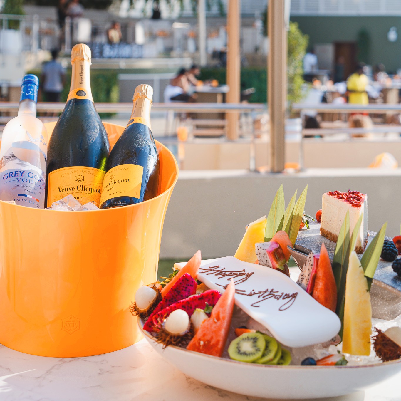 Drinks Package at O Beach Dubai with a fruit platter, sparkles, Grey Goose vodka or Veuve Clicquot champagne and special prices